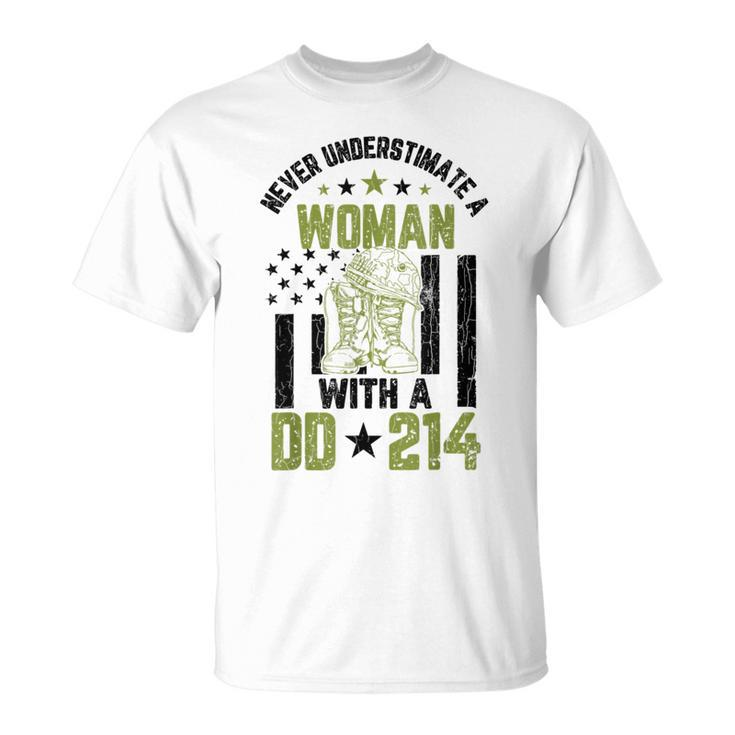 Never Underestimate A Woman Veteran Veterans Day Graphic Veteran Funny Gifts Unisex T-Shirt