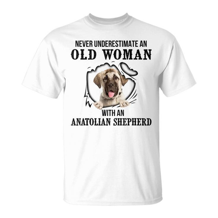 Never Underestimate An Old Woman With An Anatolian Shepherd Old Woman Funny Gifts Unisex T-Shirt