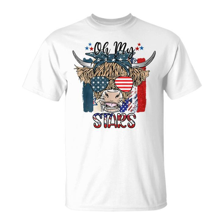 Oh My Stars Highland Cow Heifer Cow Girls 4Th Of July  Unisex T-Shirt