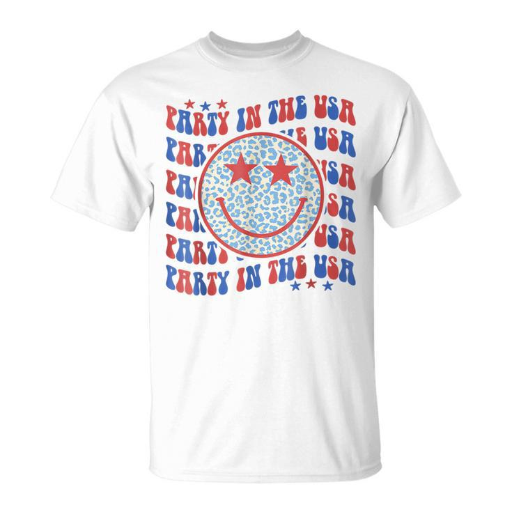 Party In The Usa Hippie Smile Face Leopard 4Th Of July T-Shirt