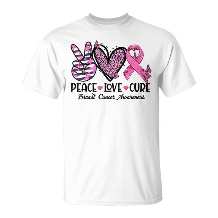 Peace Love Cure Pink Ribbon Heart Breast Cancer Awareness T-Shirt