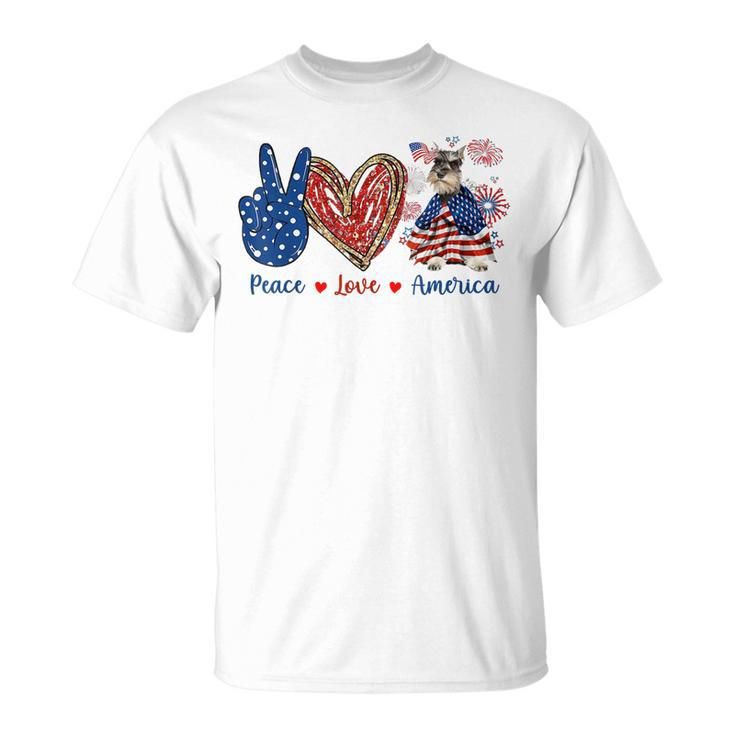 Peace Love Schnauzer Dog Patriotic America Flag 4Th July Unisex T-Shirt