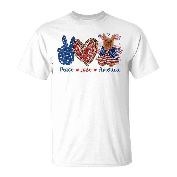 Peace Love Silky Terrier Dog Patriotic America Flag 4Th July  Unisex T-Shirt