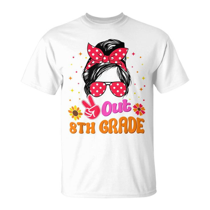 Peace Out 8Th Grade Graduation 2023 Graduate Messy Bun Girls  Unisex T-Shirt