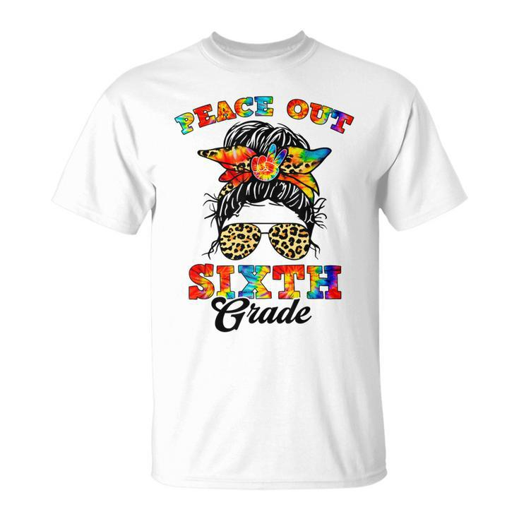 Peace Out Sixth Grade Messy Bun Leopard Last Day Of School  Unisex T-Shirt