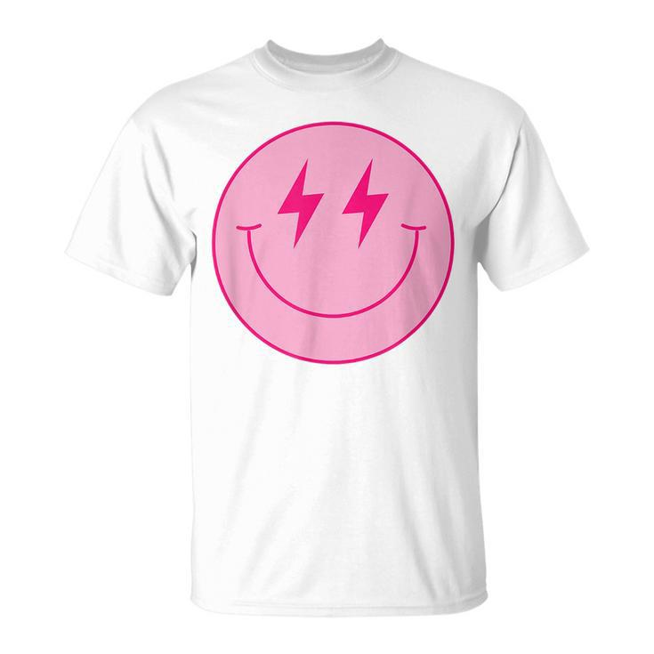 Pink Smile Face Cute Happy Lightning Smiling Face T-Shirt
