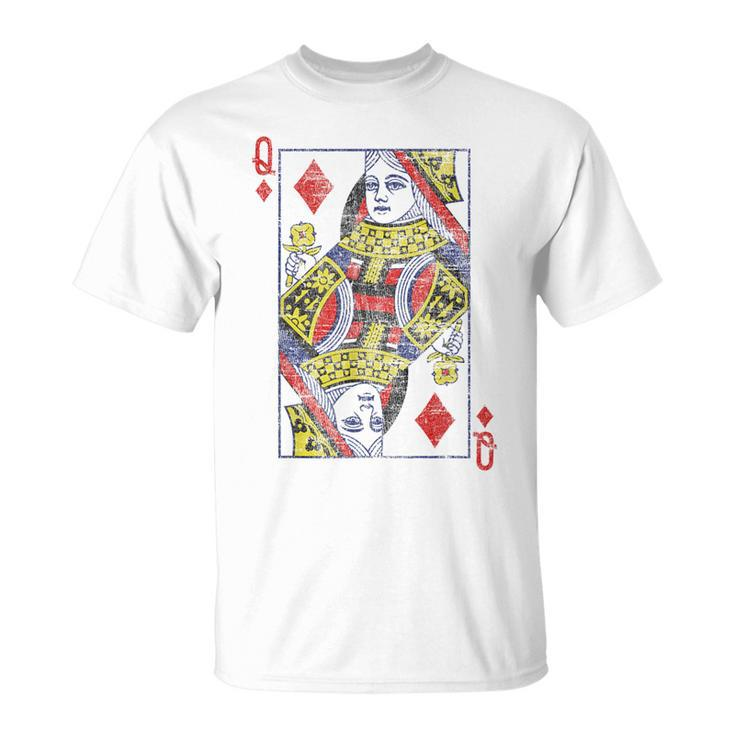 Queen Of Diamonds Card Costume Poker Distressed T-Shirt