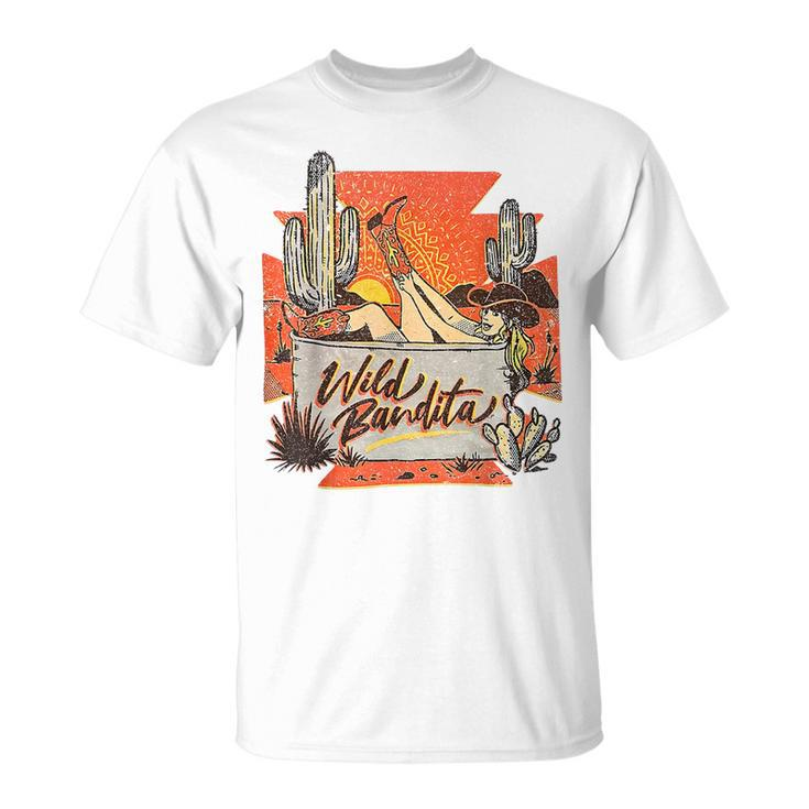Retro Desert Cactus Cowgirl Wild Bandita Western Country Unisex T-Shirt