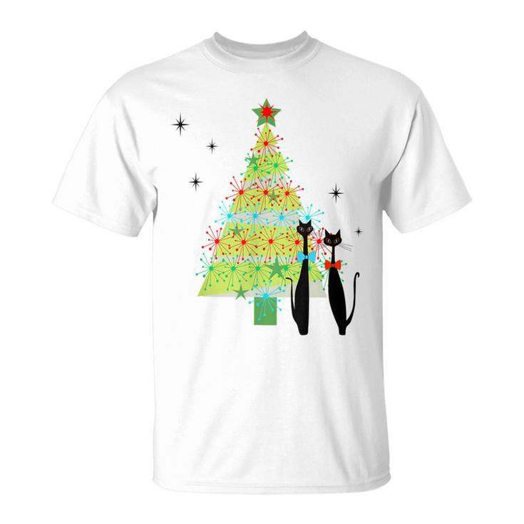 Retro Mid Century Modern Cool Cat Christmas Tree T-Shirt