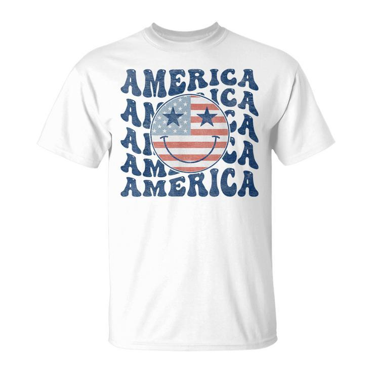 Retro Groovy America Usa Smile Face Patriotic 4Th Of July Patriotic Funny Gifts Unisex T-Shirt