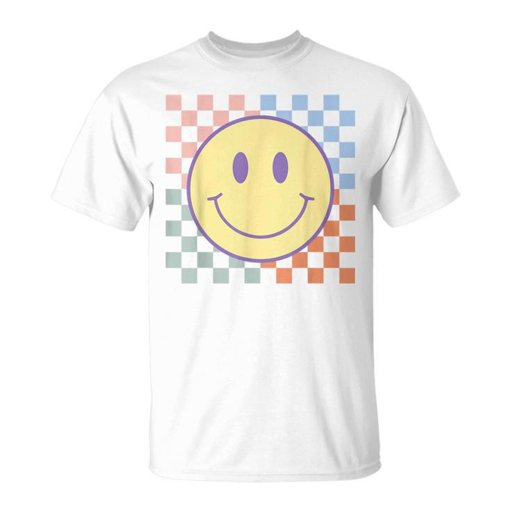 Retro Happy Face Checkered Pattern Smile Face Trendy T-Shirt