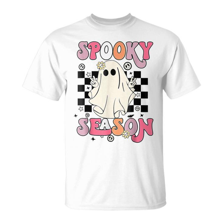 Retro Hippie Halloween Cute Ghost Spooky Season  T-Shirt