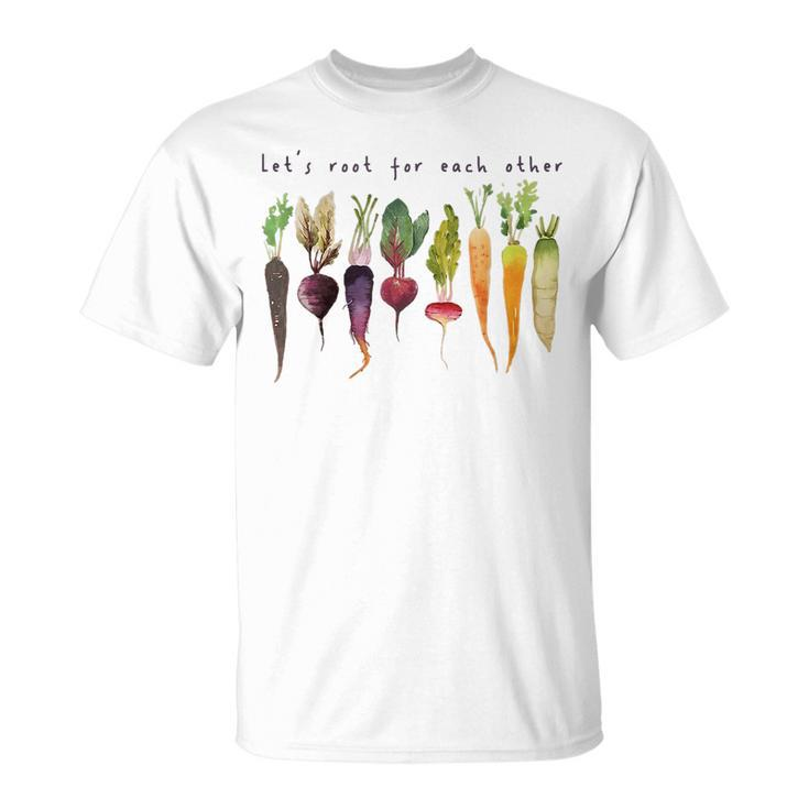 Retro Lets Root For Each Other Cute Veggie Funny Vegan  Unisex T-Shirt