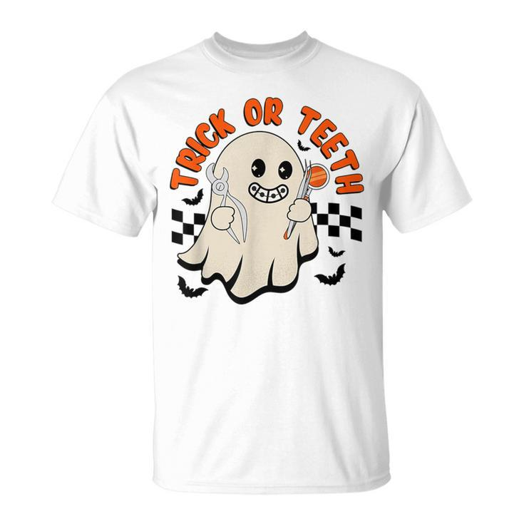 Retro Orthodontist Halloween Trick Or Treat Dentist Ghost T-Shirt