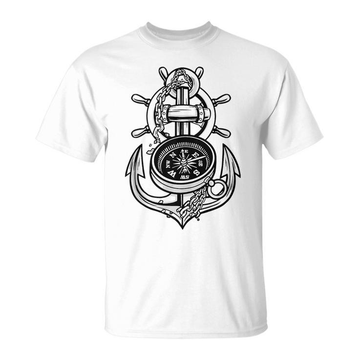 Sailing Boat Captain Sring Wheel Compass Anchor  Unisex T-Shirt