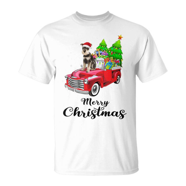 Schnauzer Ride Red Truck Christmas Pajama T-Shirt