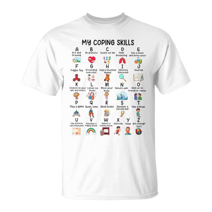 School Counselor My Coping Skills Alphabet Mental Health  Unisex T-Shirt