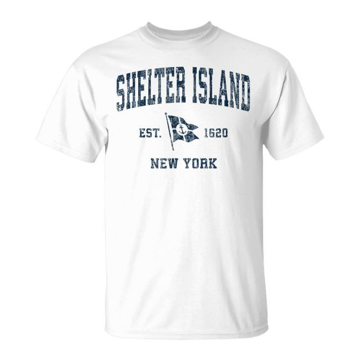 Shelter Island Ny Vintage Sports Navy Boat Anchor Flag  Unisex T-Shirt