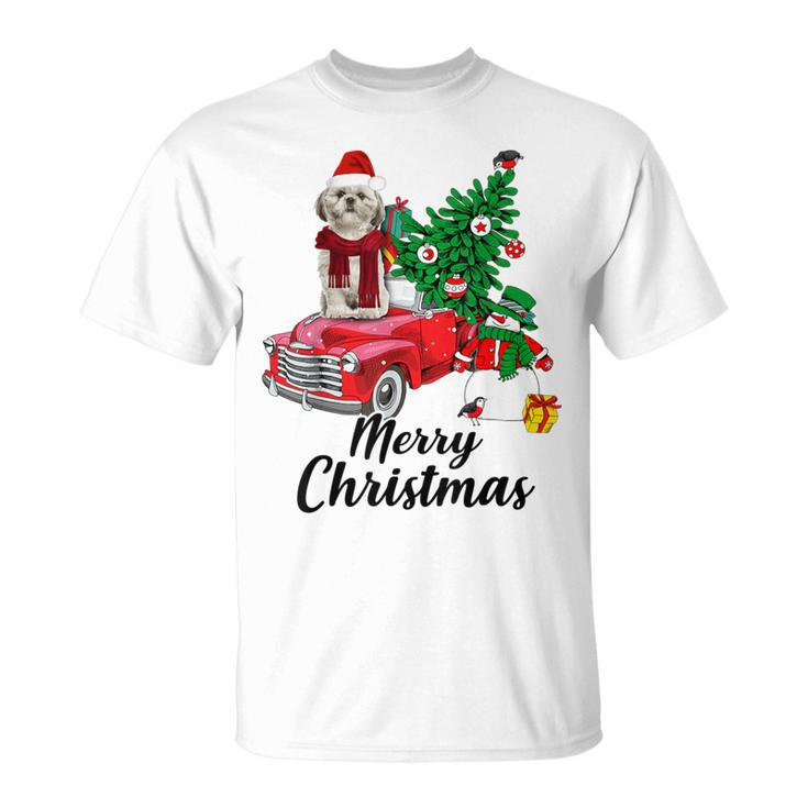 Shih Tzu Ride Red Truck Christmas Pajama T-Shirt