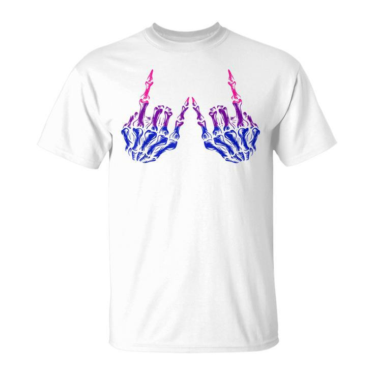 Skeleton Rock Hand Lgbt-Q Cool Bisexual Pride Color Bi Flag  Unisex T-Shirt