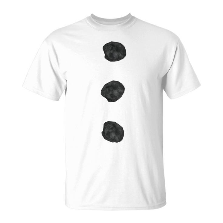 Snowman Costume Three Black Buttons On White T-Shirt