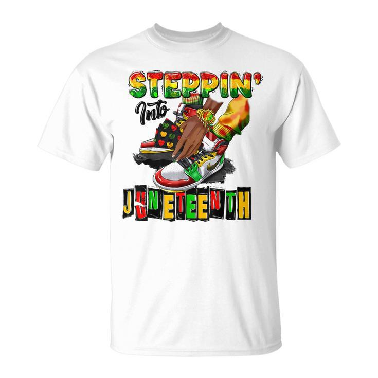Stepping Into Junenth African American Black Shoes  Unisex T-Shirt