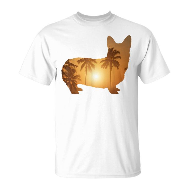 Summer Sunset Beach - Dog Silhouette Corgi  Unisex T-Shirt
