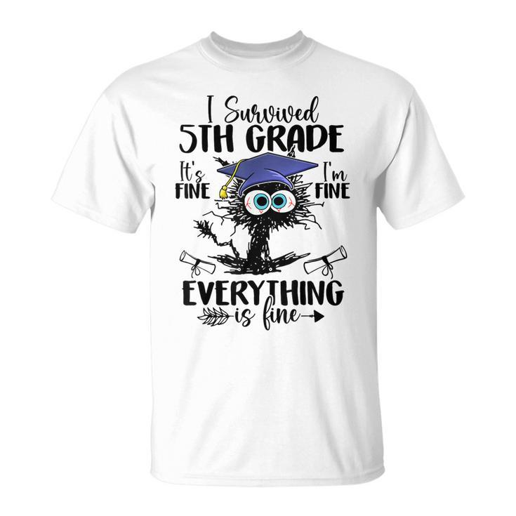 I Survived 5Th Grade Graduated Black Cat Graduation T-shirt