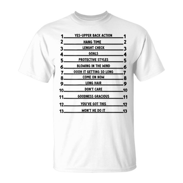 Track Your Long Hair Length Check Hair Backprint T-Shirt