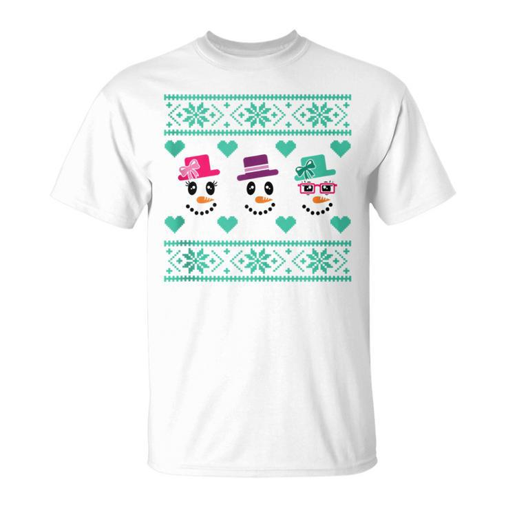 Ugly Christmas Sweater Style Snowmen T-Shirt