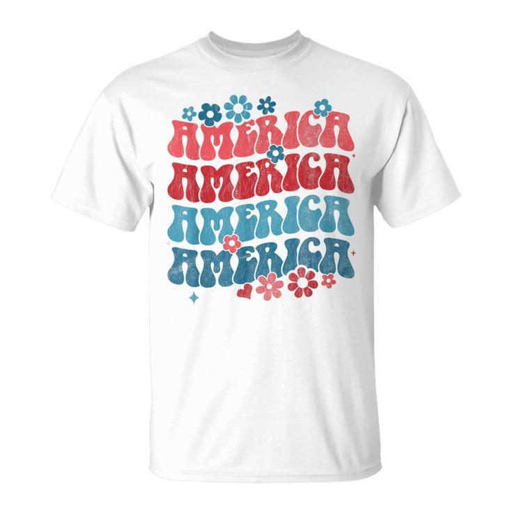 Vintage American Groovy 4Th Of July America Patriotic Usa  Unisex T-Shirt