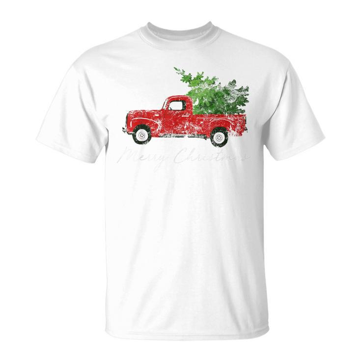 Vintage Christmas Classic Truck With Snow And Tree T-Shirt