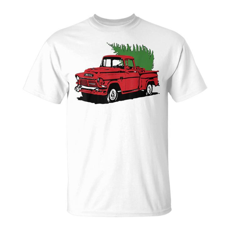 Vintage Christmas Old Red Pickup Truck Tree Holiday T-Shirt