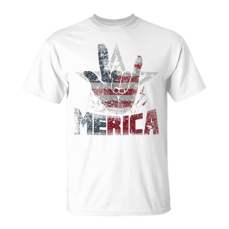 Vintage Merica Rock Sign 4Th Of July Usa Flag Patriotic Mens Unisex T-Shirt