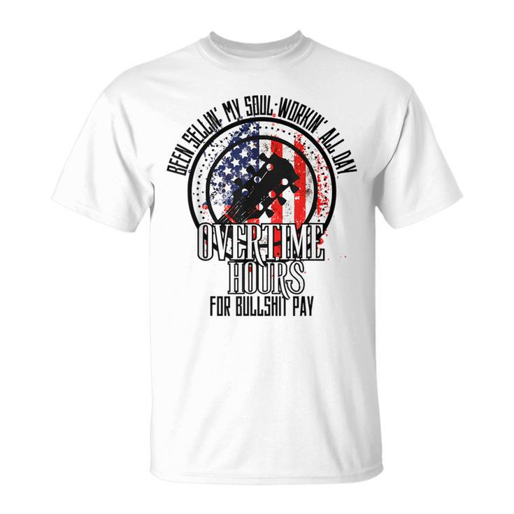 Vintage Retro America Flag Overtime Hours For Bull Pay T-Shirt