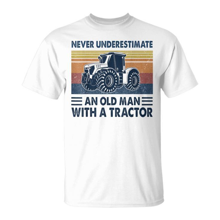 Vintage Never Underestimate An Old Man With A Tractor T-Shirt