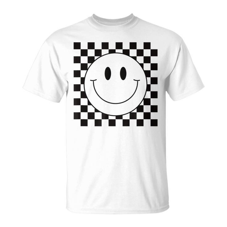 Yellow Smile Face  Cute Checkered Pattern Smiling Happy  Unisex T-Shirt