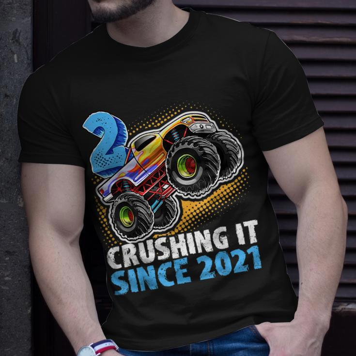 2 Crushing It Since 2021 Monster Truck 2Nd Birthday Boys Unisex T-Shirt Gifts for Him