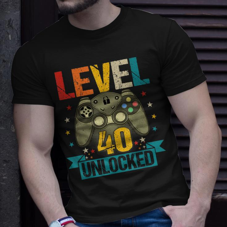 40Th Birthday 40 Year Old Men Level 40 Unlocked Video Gamer Unisex T-Shirt Gifts for Him