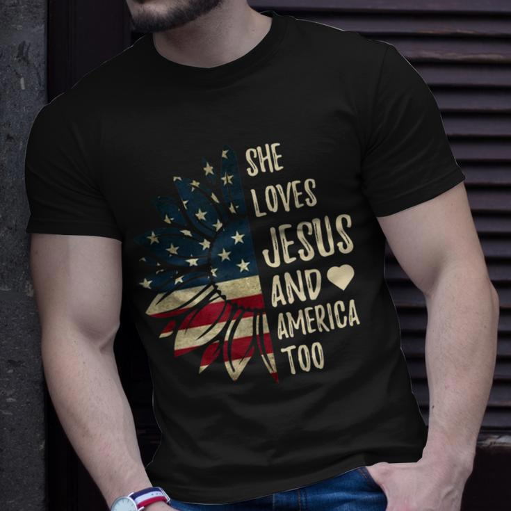 4Th Of July | Us Flag | She Loves Jesus And America Too Unisex T-Shirt Gifts for Him