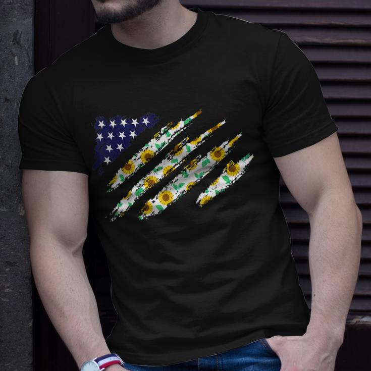 4Th Of July Sunflower American Flag Patriotic Usa Unisex T-Shirt Gifts for Him