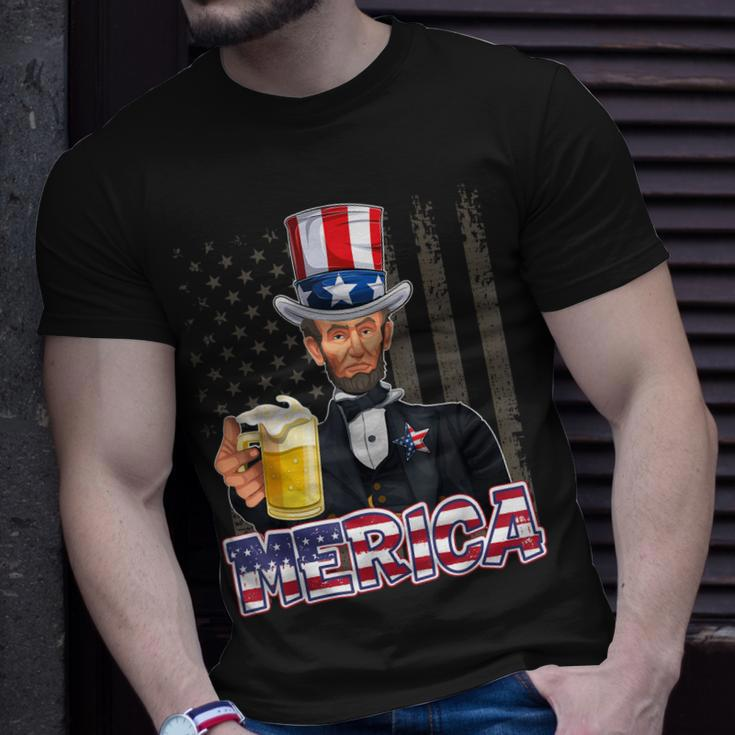 Abraham Lincoln 4Th Of July Merica American Flag Men Women Unisex T-Shirt Gifts for Him