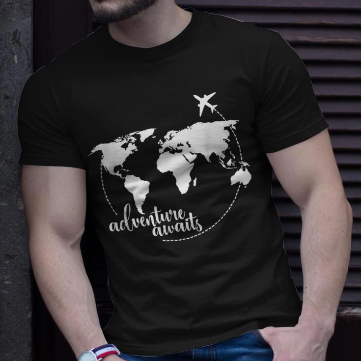 Adventure Awaits World Map For Travel Vacations Unisex T-Shirt Gifts for Him