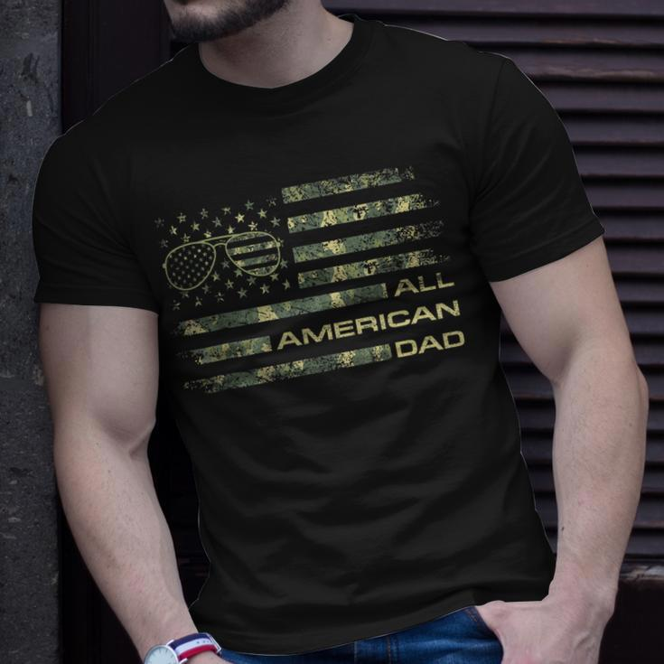 All American Dad 4Th Of July Fathers Day Camo Flag Unisex T-Shirt Gifts for Him