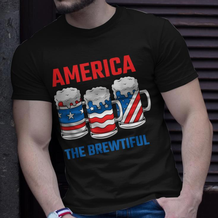 America The Brewtiful Funny July 4Th American Flag Patriotic Unisex T-Shirt Gifts for Him