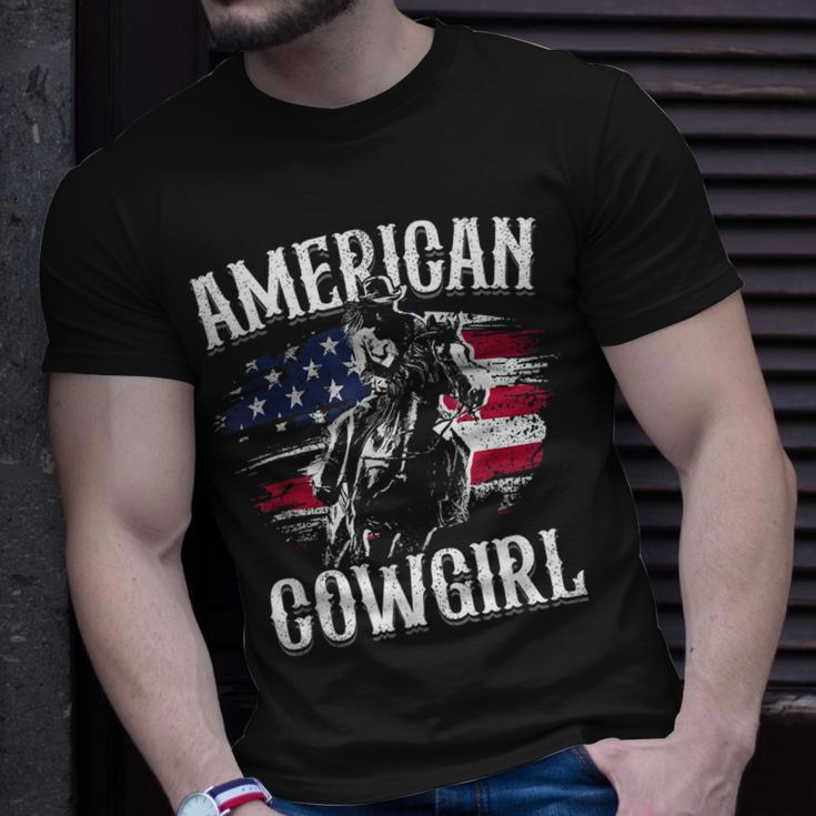American Cowgirl Rodeo Barrel Racing Horse Riding Girl Gift Unisex T-Shirt Gifts for Him