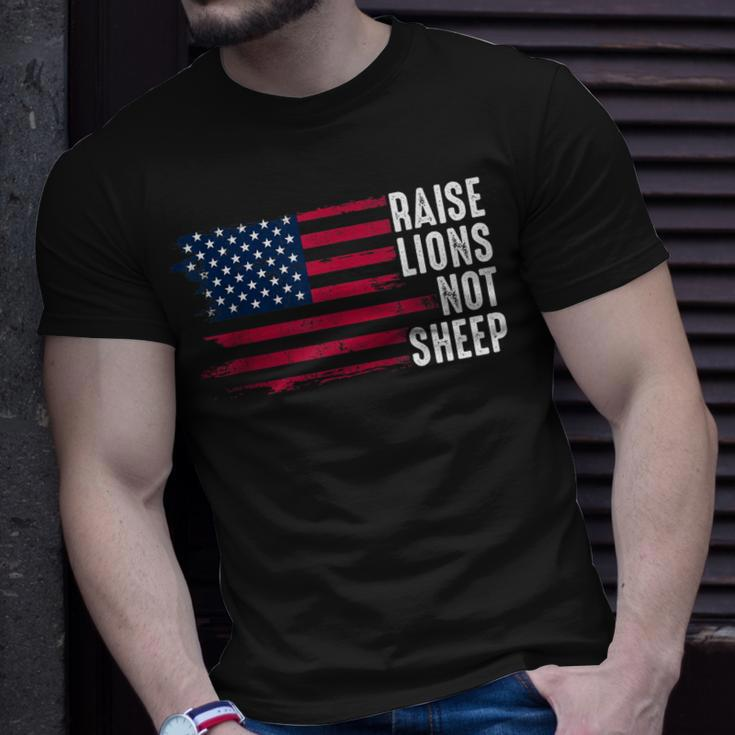 American Flag Patriot Raise Lions Not Sheep Patriotic Lion Unisex T-Shirt Gifts for Him