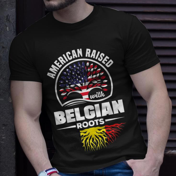 American Raised With Belgian Roots Belgium Belgian Flag Unisex T-Shirt Gifts for Him