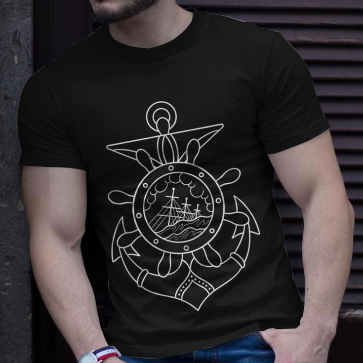 American Traditional Nautical Anchor Outline Tattoo Unisex T-Shirt Gifts for Him