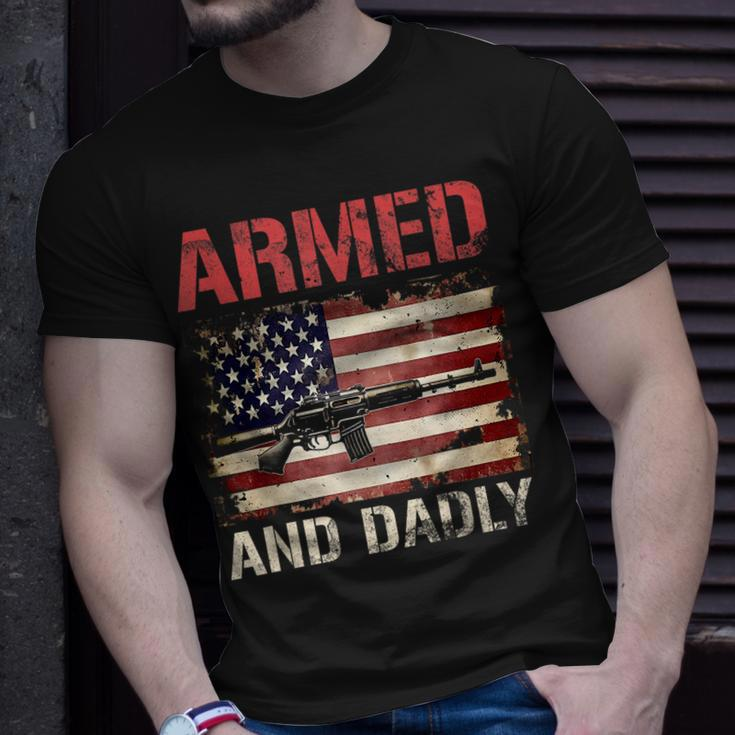 Armed And Dadly Deadly Father For Fathers Day Usa Flag Unisex T-Shirt Gifts for Him